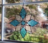 Blue Snowflake Stained Glass Suncatcher, Lacy Glue Chip Glass