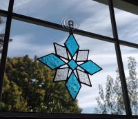 Blue Snowflake Stained Glass Suncatcher, Lacy Glue Chip Glass