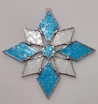 Blue Snowflake Stained Glass Suncatcher, Lacy Glue Chip Glass