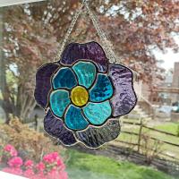 Stained Glass Blue and Purple Flower Suncatcher