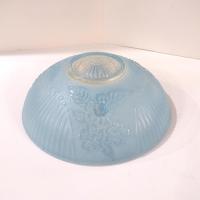 Vintage Art Deco Style Floral Light Blue Frosted Glass Three Chain Suspension Dome Shade