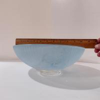 Vintage Art Deco Style Floral Light Blue Frosted Glass Three Chain Suspension Dome Shade