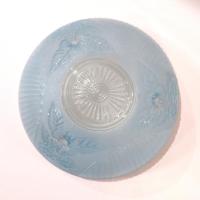 Vintage Art Deco Style Floral Light Blue Frosted Glass Three Chain Suspension Dome Shade