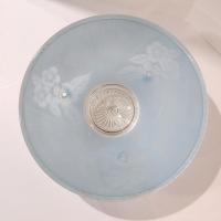 Vintage Art Deco Style Floral Light Blue Frosted Glass Three Chain Suspension Dome Shade