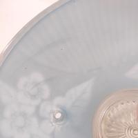 Vintage Art Deco Style Floral Light Blue Frosted Glass Three Chain Suspension Dome Shade