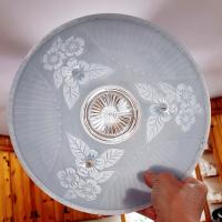 Vintage Art Deco Style Floral Light Blue Frosted Glass Three Chain Suspension Dome Shade
