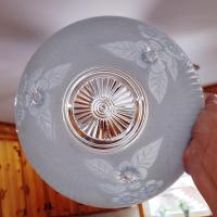 Vintage Art Deco Style Floral Light Blue Frosted Glass Three Chain Suspension Dome Shade