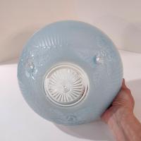 Vintage Art Deco Style Floral Light Blue Frosted Glass Three Chain Suspension Dome Shade
