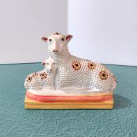 Vintage Mother Sheep and Lamb Liberty Workshop Chalkware Figurine, Early American Folk Art Figure