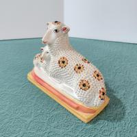 Vintage Mother Sheep and Lamb Liberty Workshop Chalkware Figurine, Early American Folk Art Figure