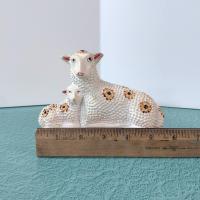 Vintage Mother Sheep and Lamb Liberty Workshop Chalkware Figurine, Early American Folk Art Figure