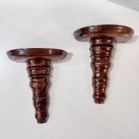 Vintage Wooden Spindle Wall Shelves, Set of Two, Dark Brown Decorative Display Shelves