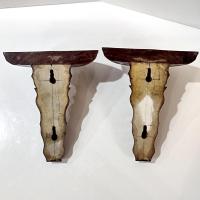 Vintage Wooden Spindle Wall Shelves, Set of Two, Dark Brown Decorative Display Shelves