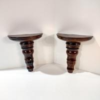 Vintage Wooden Spindle Wall Shelves, Set of Two, Dark Brown Decorative Display Shelves