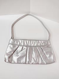 Vintage Silver Metallic Ruched Handbag Purse with Cotton Polka Dot Lining