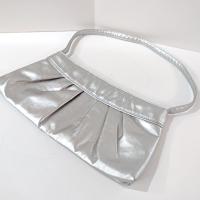 Vintage Silver Metallic Ruched Handbag Purse with Cotton Polka Dot Lining