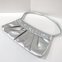 Vintage Silver Metallic Ruched Handbag Purse with Cotton Polka Dot Lining