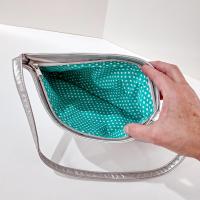 Vintage Silver Metallic Ruched Handbag Purse with Cotton Polka Dot Lining