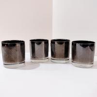 Vintage Silver Chevron Whiskey Glasses, Set of Four, Retro Rocks Glasses