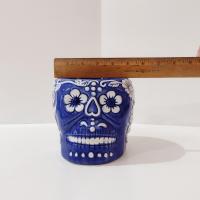 Sugar Skull Day of the Dead Planter, Blue and White Skull Planter, Halloween Decor