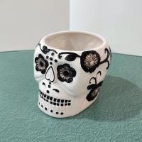 White and Black Skull Planter, Halloween Decor, Skull Candy Holder