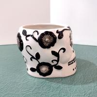 White and Black Skull Planter, Halloween Decor, Skull Candy Holder