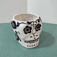 White and Black Skull Planter, Halloween Decor, Skull Candy Holder