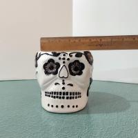 White and Black Skull Planter, Halloween Decor, Skull Candy Holder