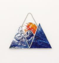 Stained Glass Mountain Sunset/Sunrise Suncatcher, Blue and Purple