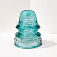 Antique W. Brookfield New York Aqua Blue Glass Insulator, Pat'd Nov 13th 1883, Vintage Glass Telegraph Telephone Rail Road CD 162 Insulator