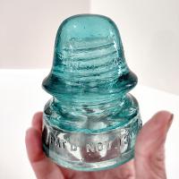 Antique W. Brookfield New York Aqua Blue Glass Insulator, Pat'd Nov 13th 1883, Vintage Glass Telegraph Telephone Rail Road CD 162 Insulator