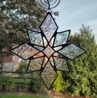 Clear Iridescent Stained Glass Snowflake Suncatcher, Glass Snowflake Ornament, Custom Colors Available