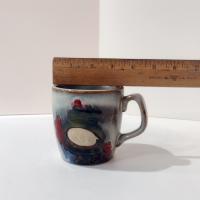Vintage Snowman and Cardinal Holiday Ceramic Coffee Tea Mug, Studio Pottery Hand Crafted Mug