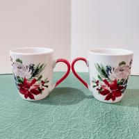 Vintage Floral Sophisti Plate Coffee Tea Ceramic Mugs, Set of Two