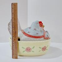 Vintage Fitz and Floyd Nesting Hen Oval Soup Tureen with Ladle 3 Piece Set, Large Chicken Soup Covered Ceramic Serving Bowl