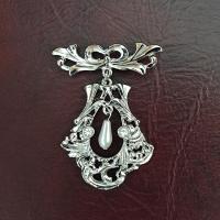Vintage Silver and Pearl Pin Brooch, Dangle Silver Lapel Coat Scarf Pin