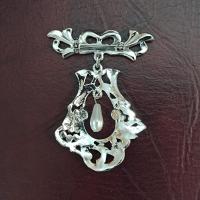 Vintage Silver and Pearl Pin Brooch, Dangle Silver Lapel Coat Scarf Pin