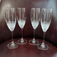 Vintage Crystal Champagne Flutes, Set of Four, Cristal D'Arques-Durand Spirale  Mate Champagne Glasses
