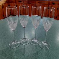 Vintage Crystal Champagne Flutes, Set of Four, Cristal D'Arques-Durand Spirale  Mate Champagne Glasses