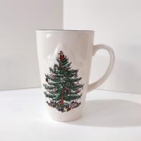Vintage Spode Christmas Tree Latte Mug with Original Box, Green Interior and Raised Design, 1938 - Current Backstamp