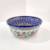 Vintage Polish Pottery Floral Hand Painted Bowl, Ceramic Soup Candy Nut Serving Bowl
