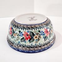 Vintage Polish Pottery Floral Hand Painted Bowl, Ceramic Soup Candy Nut Serving Bowl