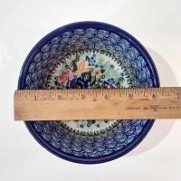 Vintage Polish Pottery Floral Hand Painted Bowl, Ceramic Soup Candy Nut Serving Bowl