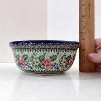 Vintage Polish Pottery Floral Hand Painted Bowl, Ceramic Soup Candy Nut Serving Bowl