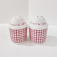 Vintage Pfaltzgraff Delicious Salt and Pepper Shaker Set, Ceramic Red Gingham Design Shakers