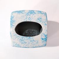Vintage Blue Sponged Ceramic Square Tissue Box Cover Holder with Pink and Purple Flowers and Bumble Bees
