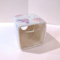 Vintage Blue Sponged Ceramic Square Tissue Box Cover Holder with Pink and Purple Flowers and Bumble Bees