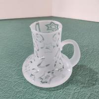 Vintage Frosted Etched Glass Creamer, Stars and Swirls Glass Pitcher