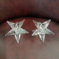 Vintage 9 Pointed Star Crystal Candlestick Holders, Set of 2, Taper Candle Holders