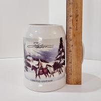 Vintage Stetson Limited Edition Ceramic Beer Mug Stein, Winter Cowboy Horses Scene